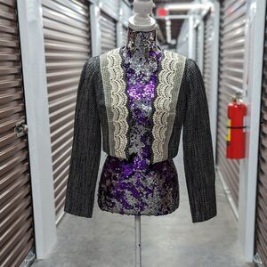 Vintage Tabitha Anthropologie Size 4 Cropped Jacket with Lacy Eyelet Overlay
